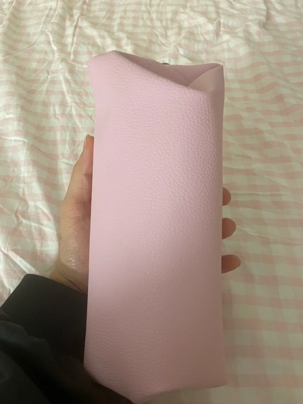 Pink Leather Zip Pouch Bag